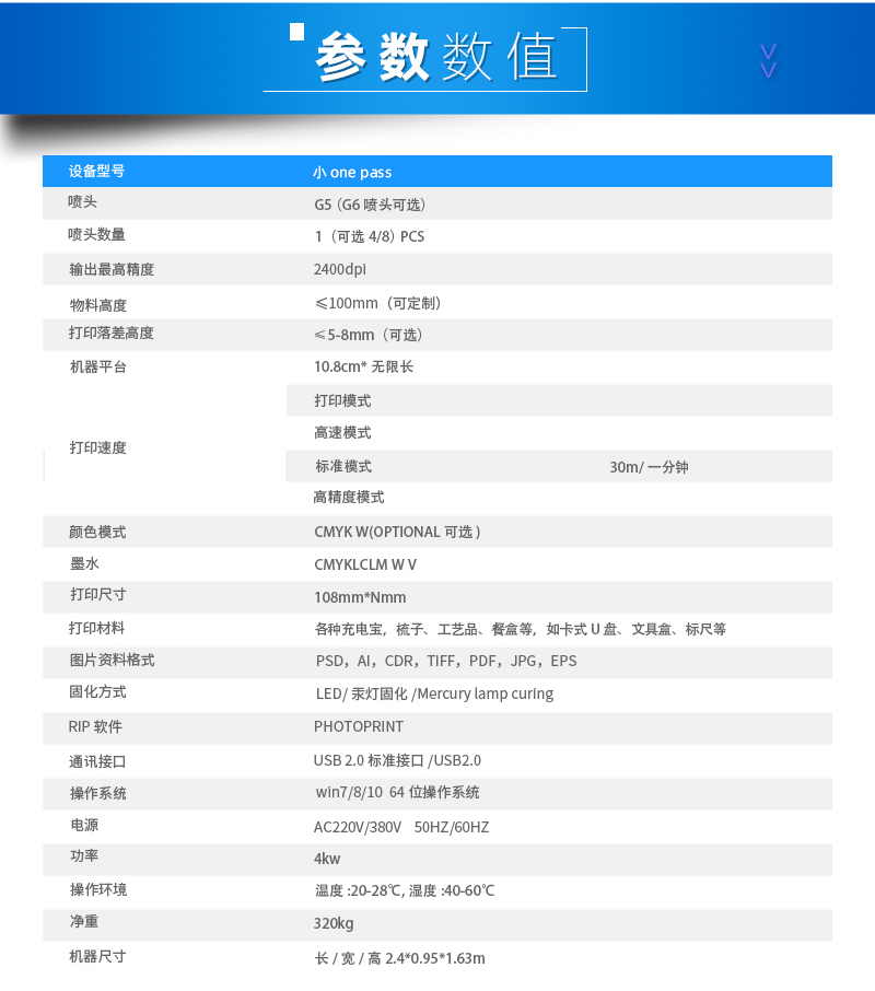 小型Onepass打印机参数